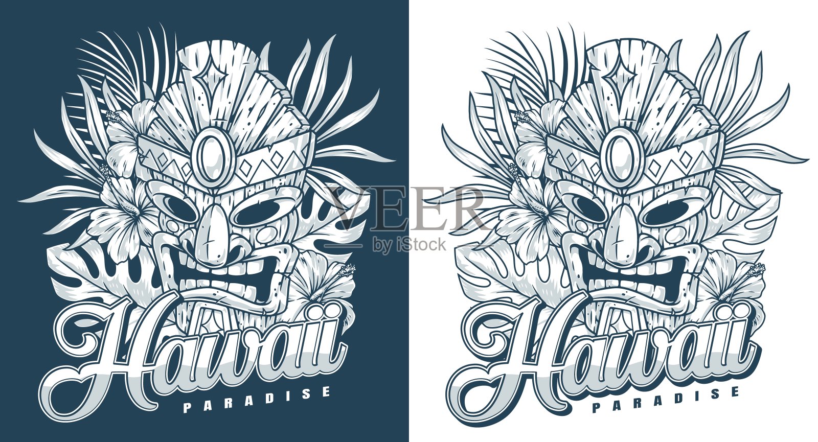 夏威夷提基面具单色标识插画图片素材