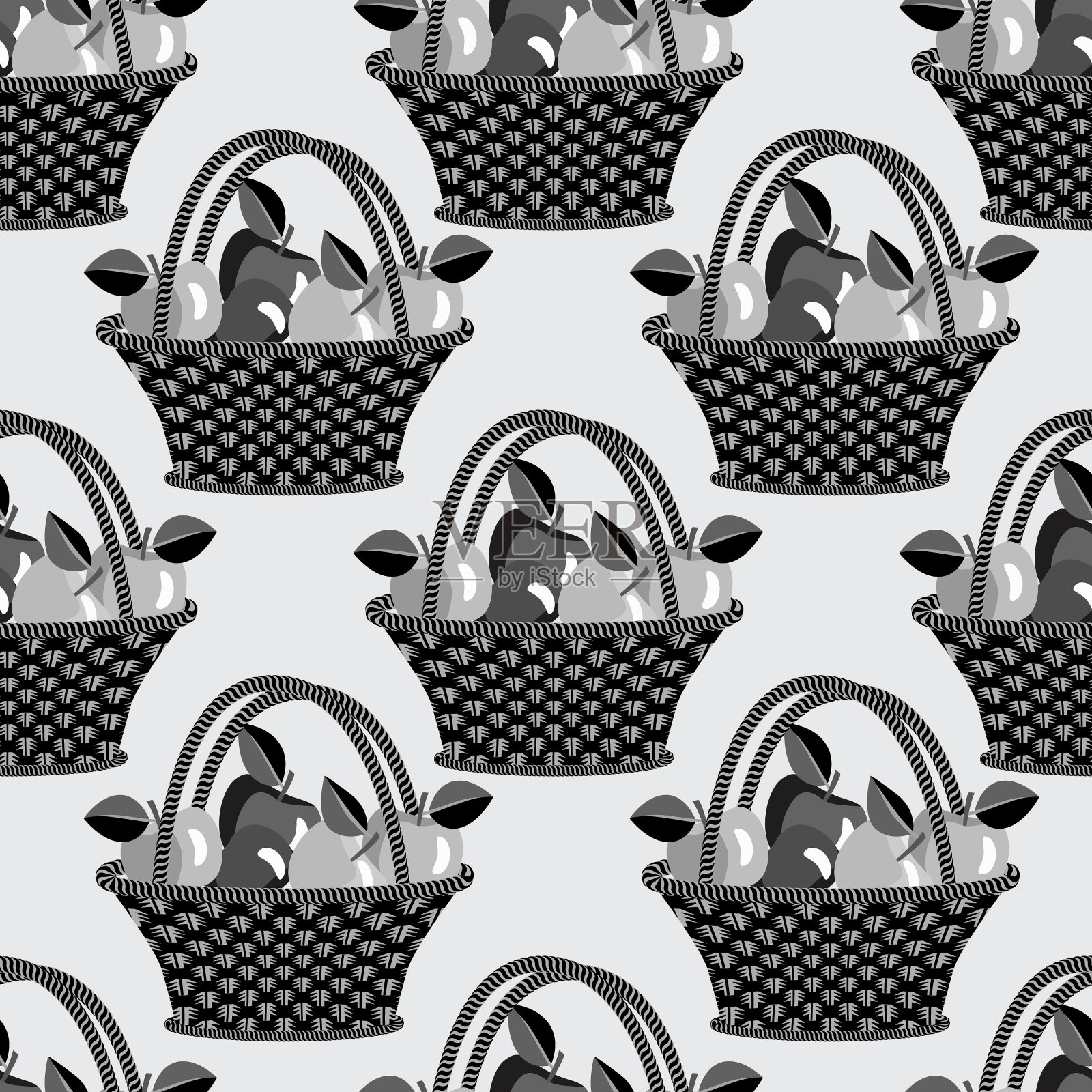 矢量-篮子与苹果无缝图案。插画图片素材