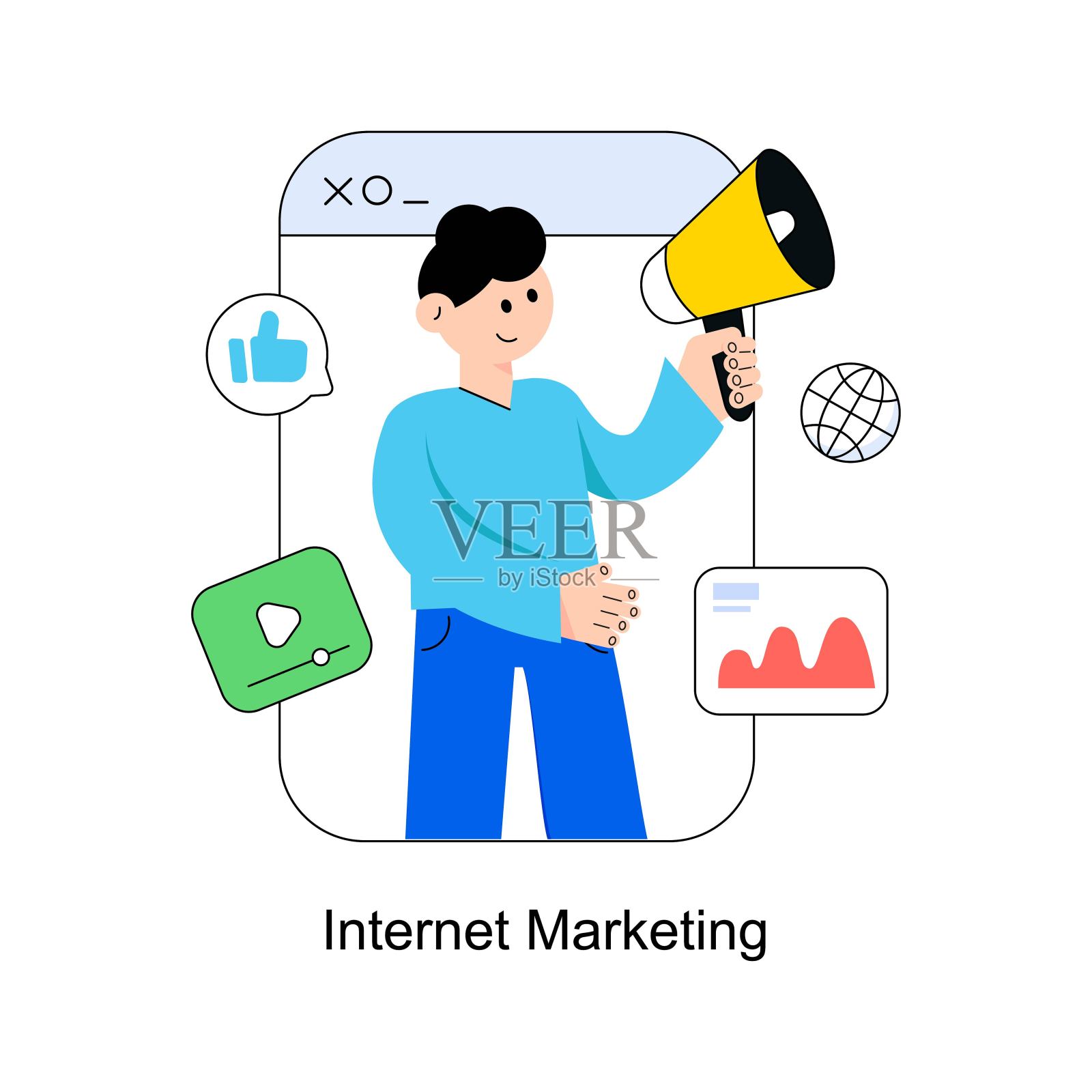 互联网营销平面风格设计矢量插图。股票插图插画图片素材