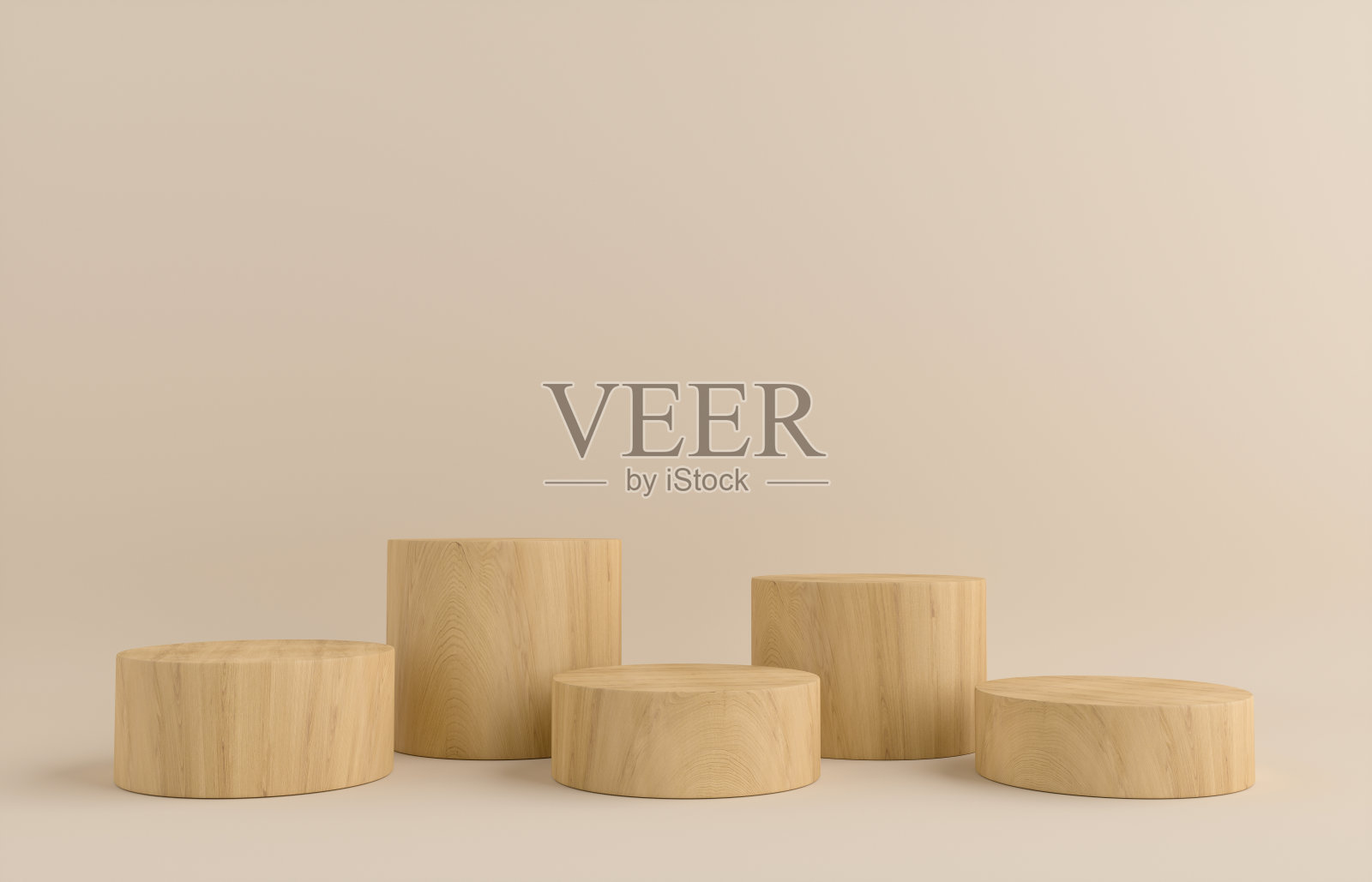 产品平台-木制平台,米色背景。3D插图照片摄影图片