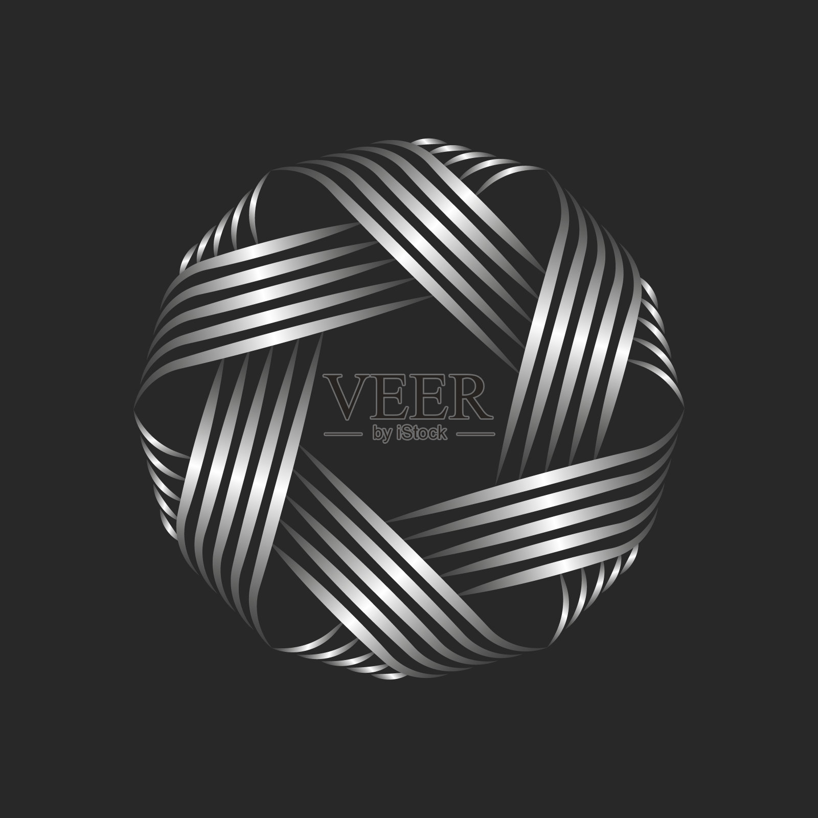 线球标志圆形金属结为手工缝制工坊,交叉细银平行线编织圆形图案。插画图片素材