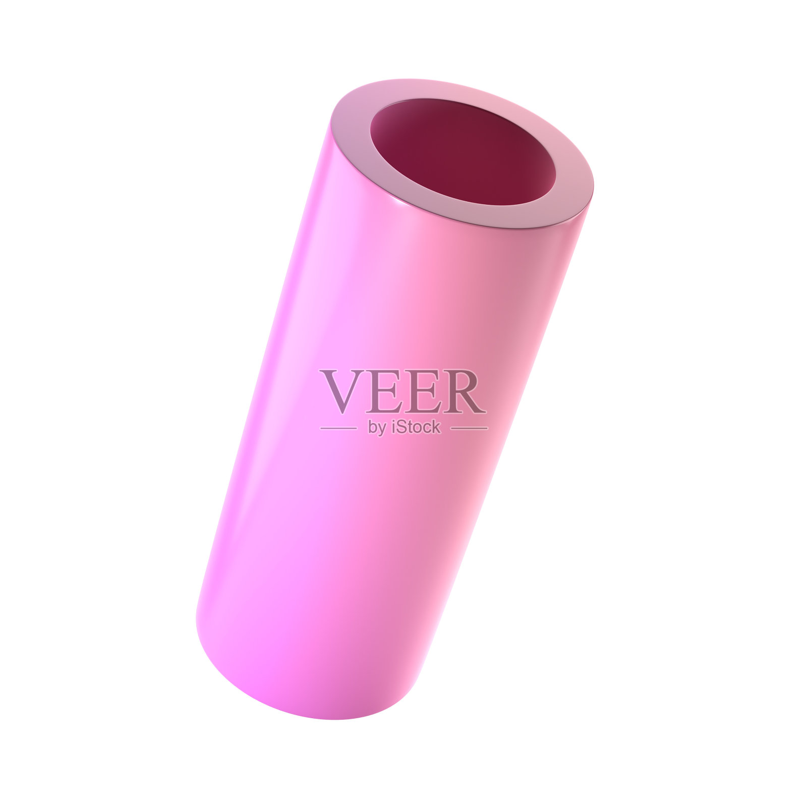 三维形状金属管。逼真的几何光泽粉红色和丁香梯度模板设计插图。极简主义的模型与剪辑路径隔离照片摄影图片