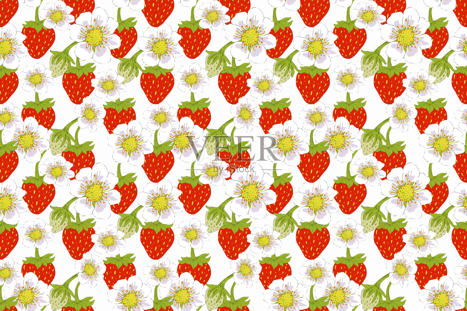草莓无缝图案,夏季收藏。设计织物,墙纸,封面,网页,包装和印刷品插画图片素材