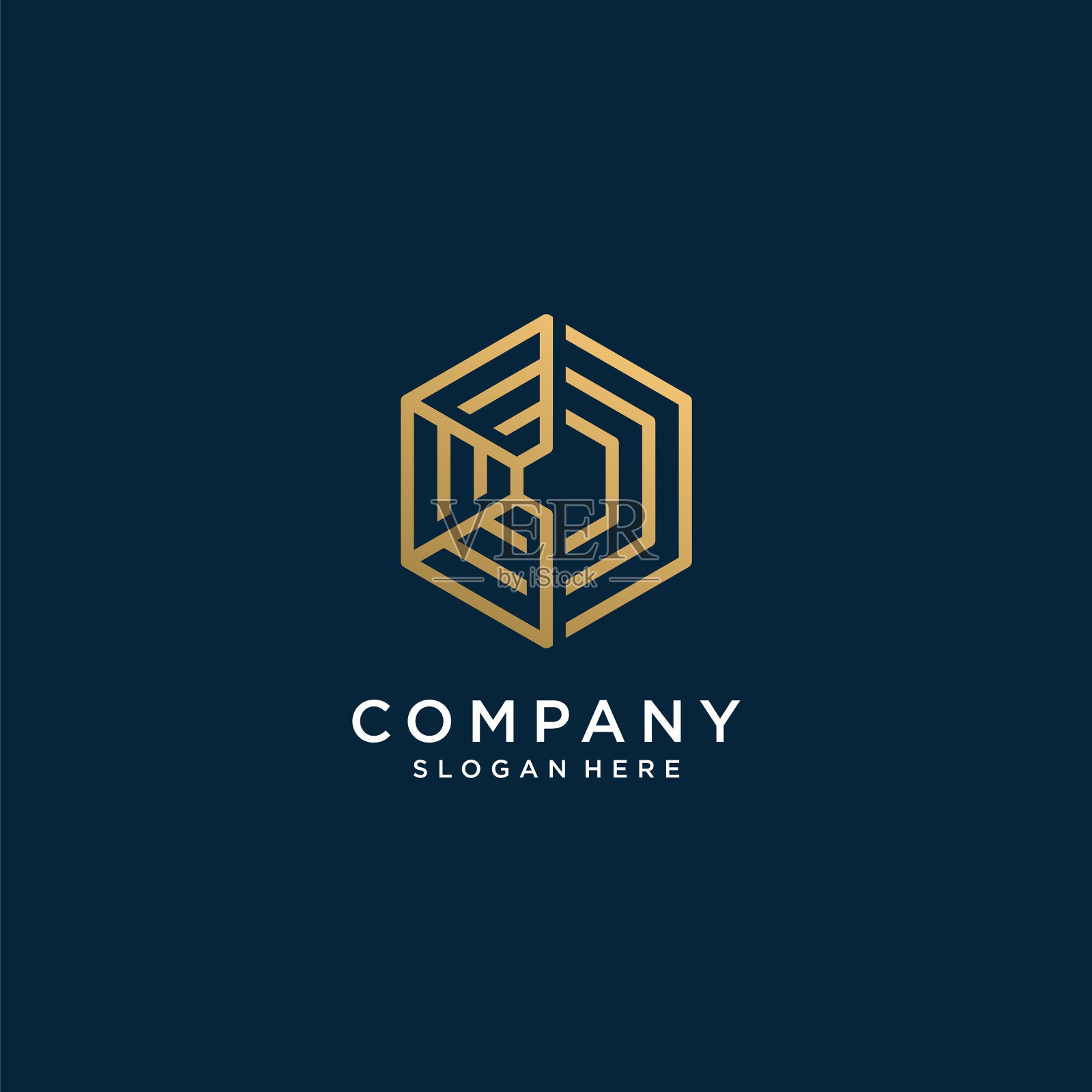 六角形标志与金色抽象线条艺术风格插画图片素材