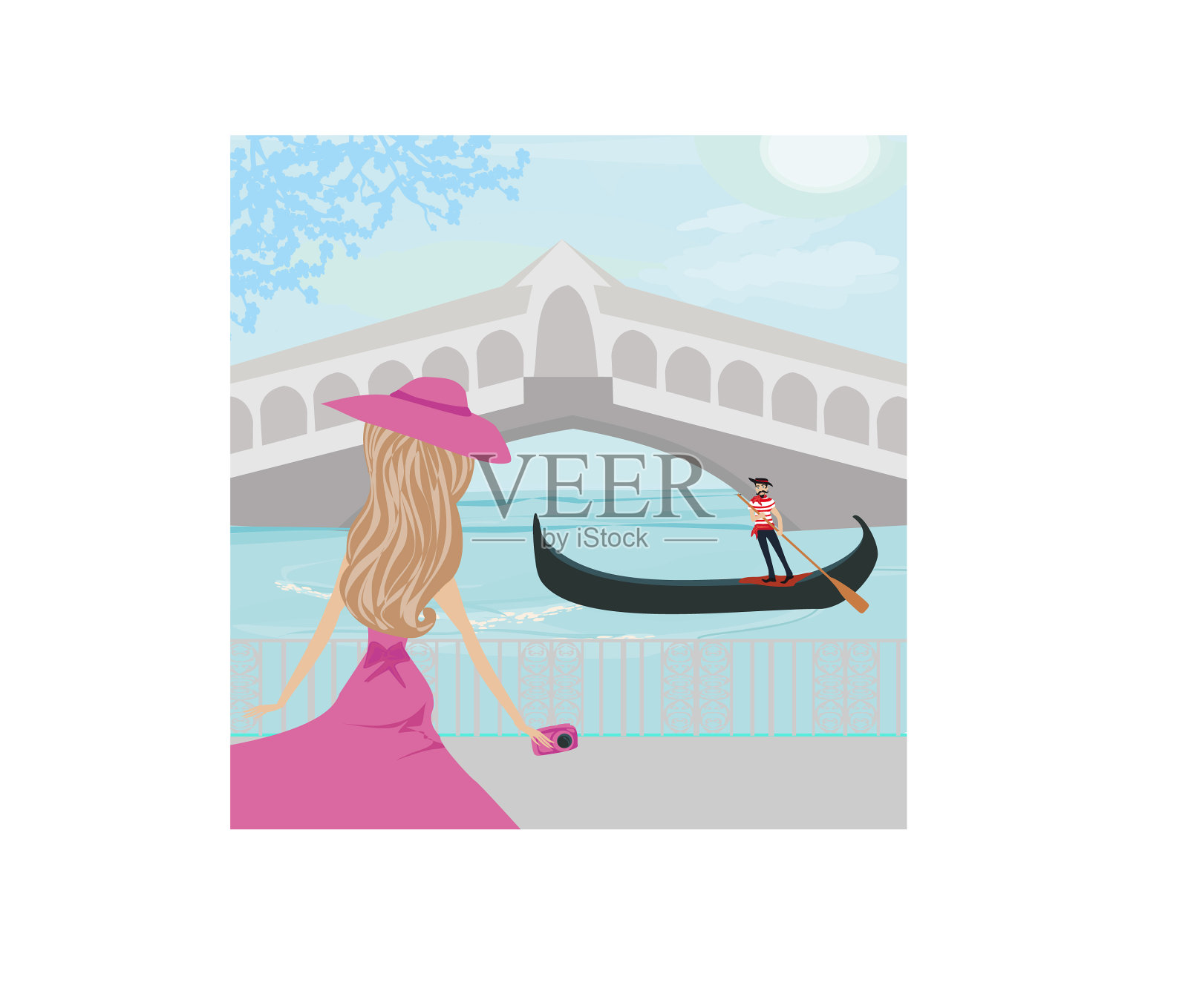 美丽优雅的威尼斯游客插画图片素材