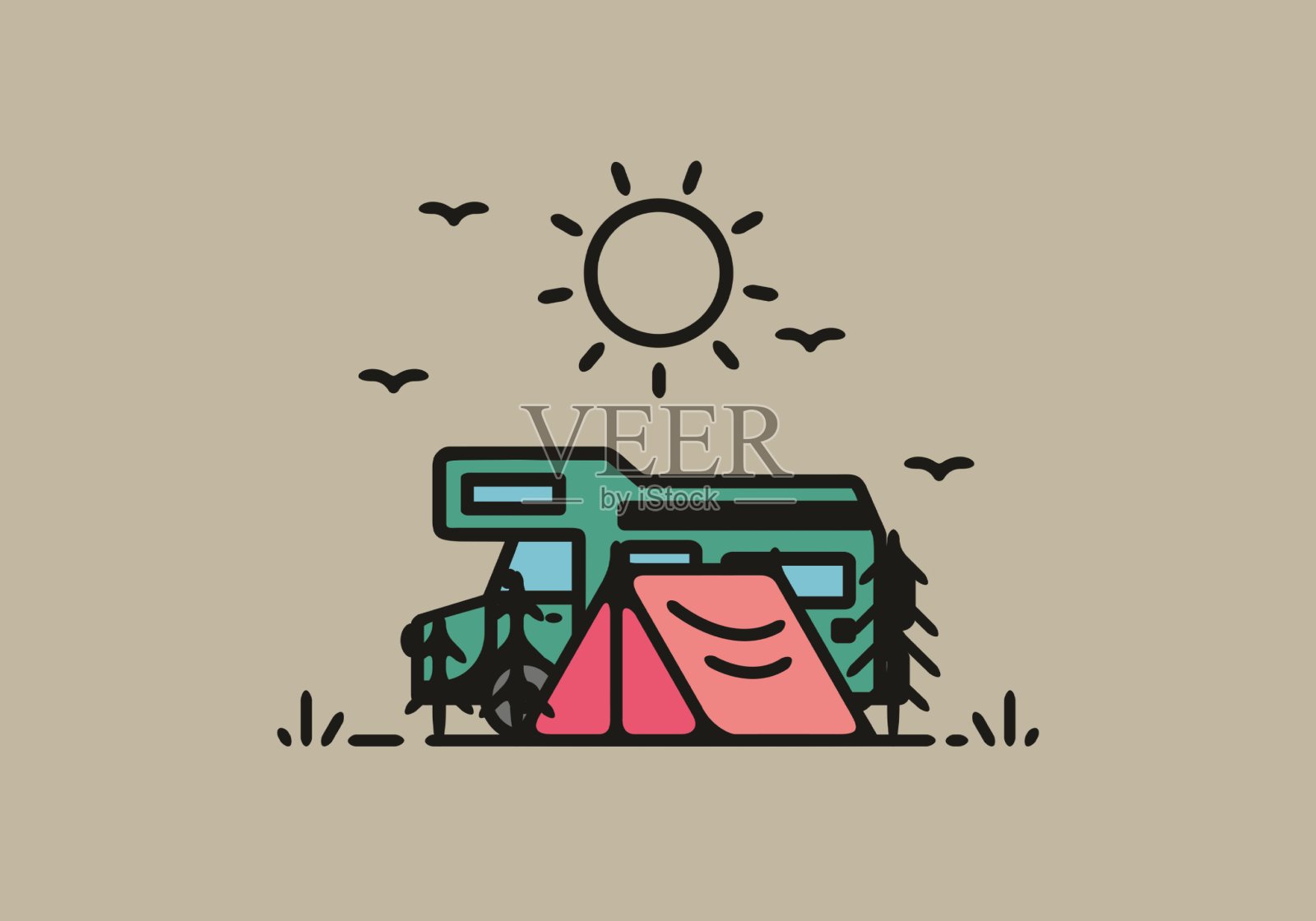 简单的露营车露营插图插画图片素材