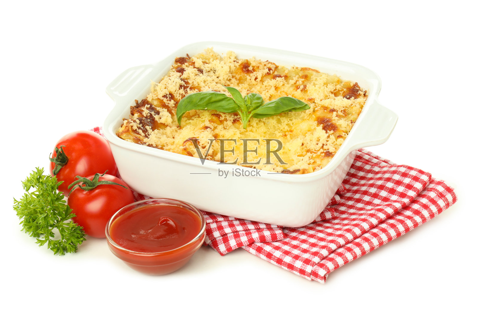 美味的意大利美食的概念-千层面,孤立在白色的背景照片摄影图片