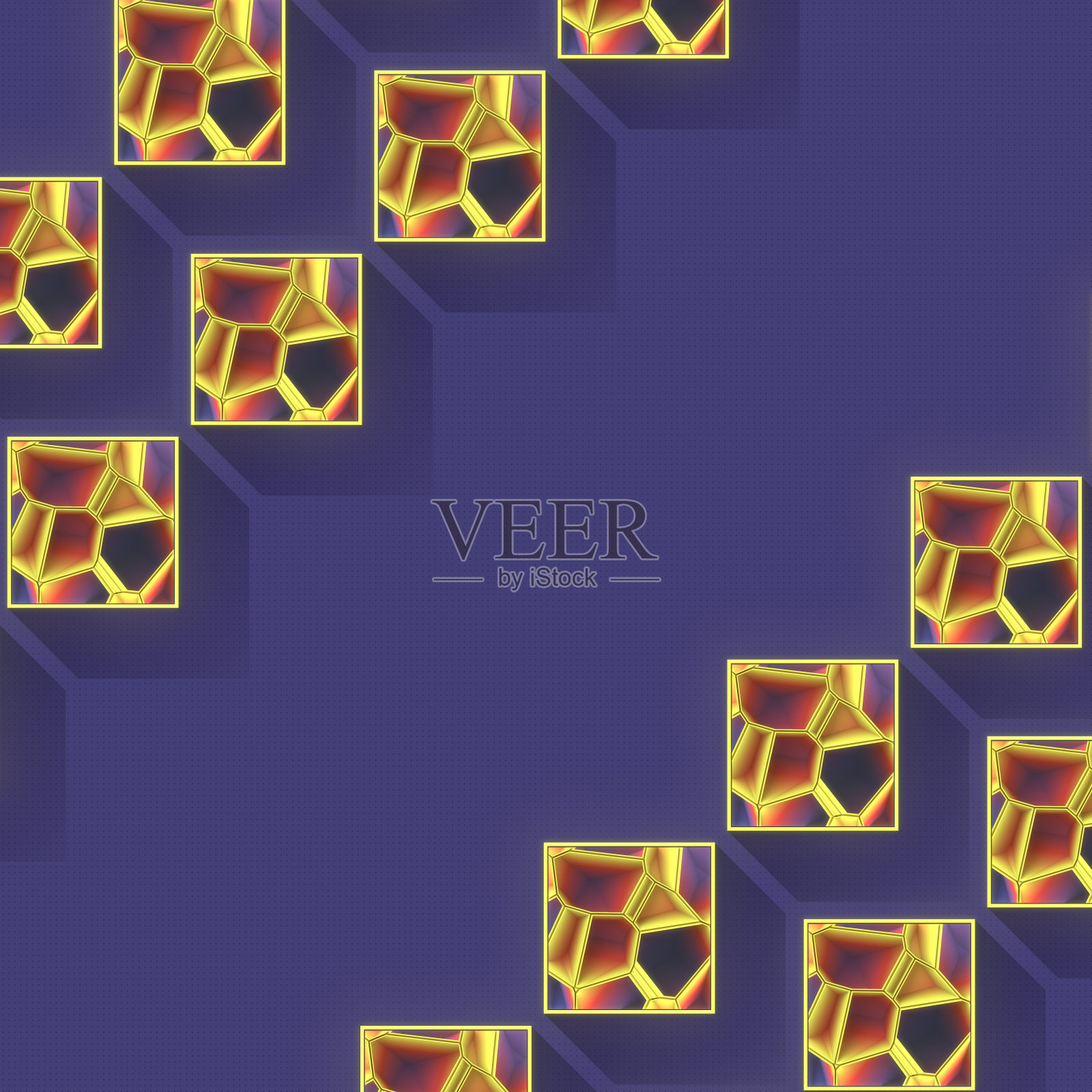 抽象数字插图彩色水晶魔术图案在方形盒子与长阴影。三维渲染照片摄影图片