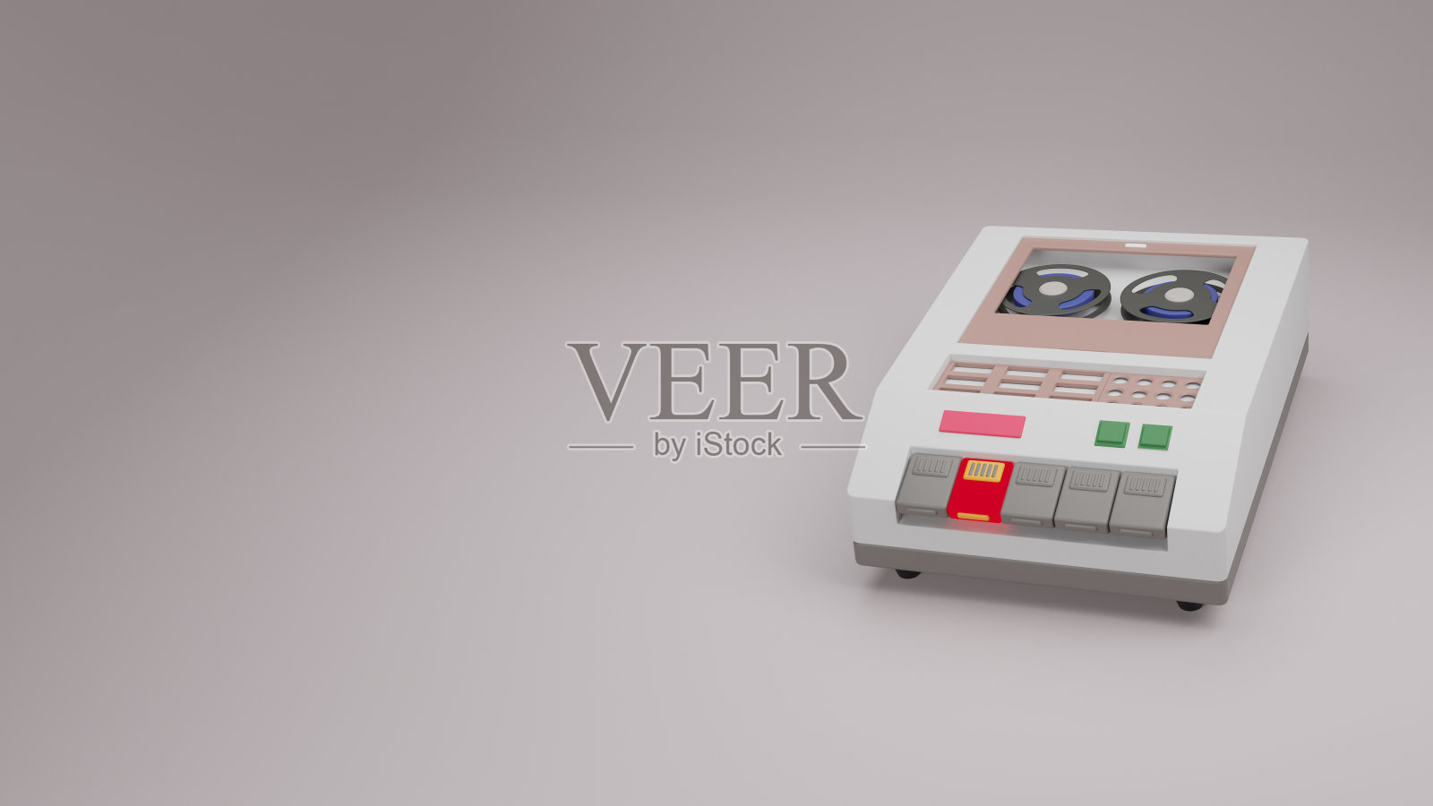 卡带播放器3d渲染插图与空白的灰色背景照片摄影图片