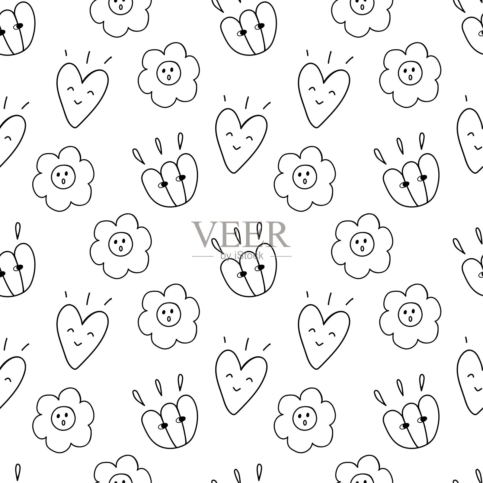 涂鸦心花无缝图案bg插画图片素材