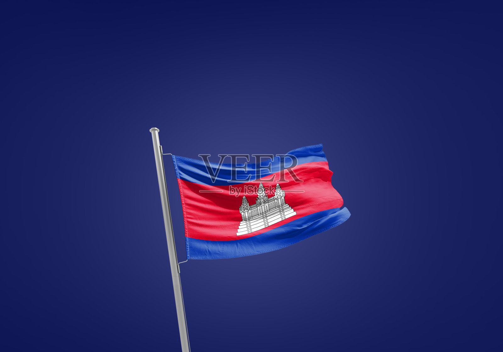 挥舞着柬埔寨国旗。照片摄影图片