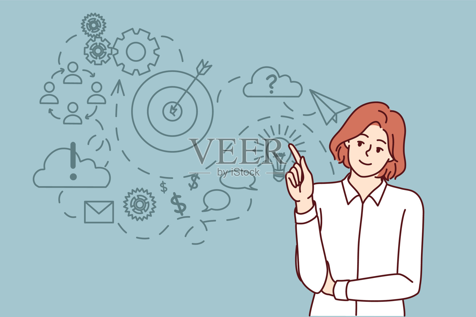 有目的的商人为自己的公司想出了战略,站在精神商业计划附近插画图片素材