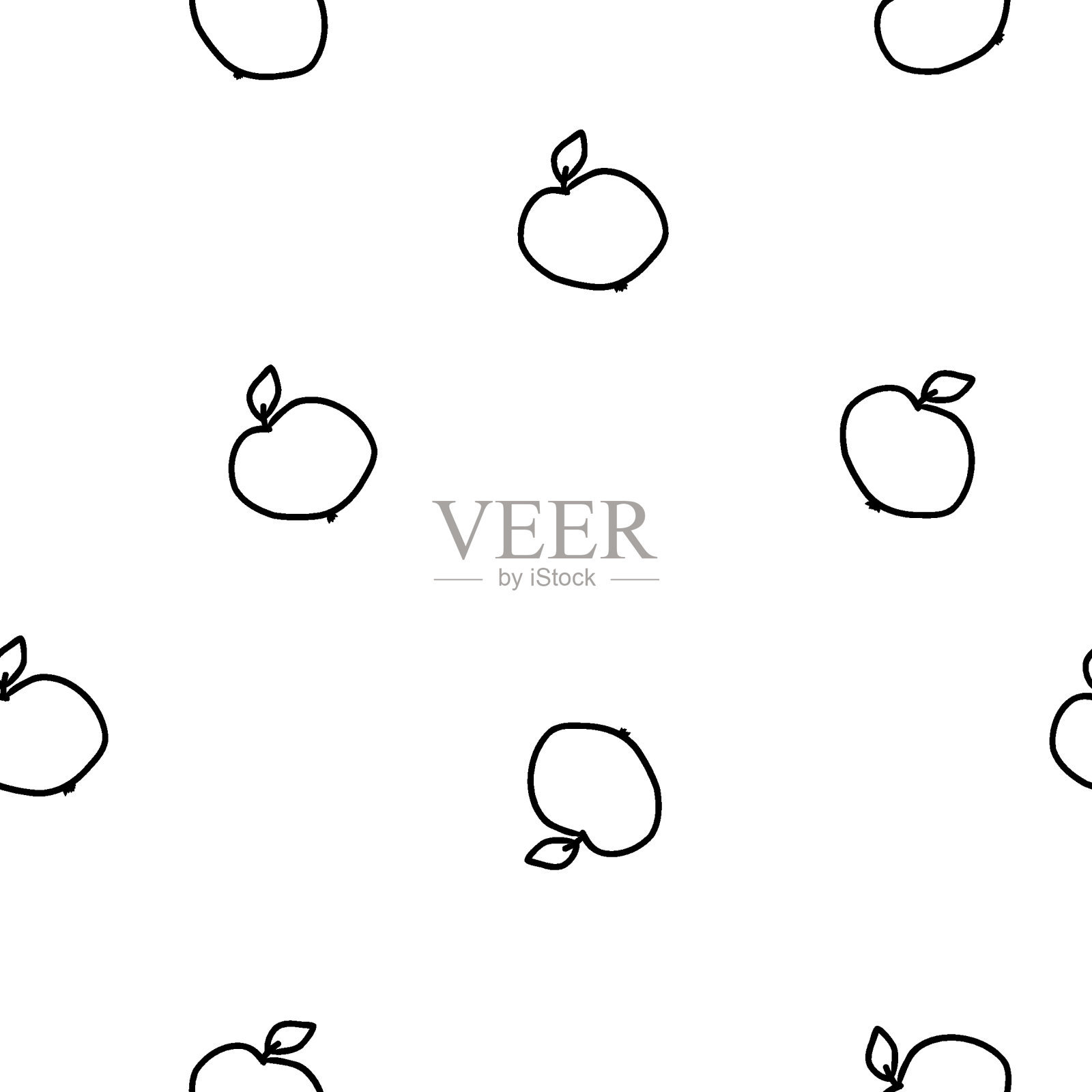 轮廓苹果轮廓粉笔风格无缝图案,美味的手绘水果线条艺术,印刷封面,织物,纺织品,纸张设计在白色的背景插画图片素材