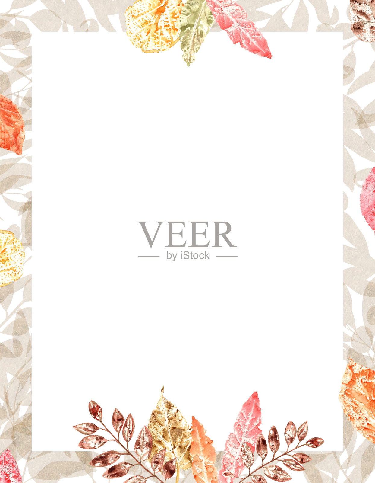 可爱的框架与秋天的彩色树叶。为秋天的节日贺卡,问候,邀请的树叶印迹的水彩插图。回到学校。感恩节。文本空间插画图片素材