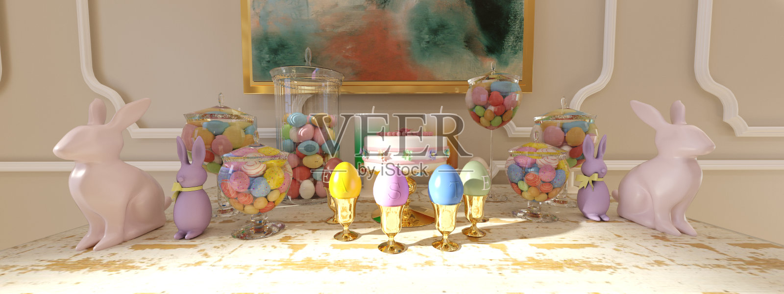 3D渲染复活节早午餐照片摄影图片
