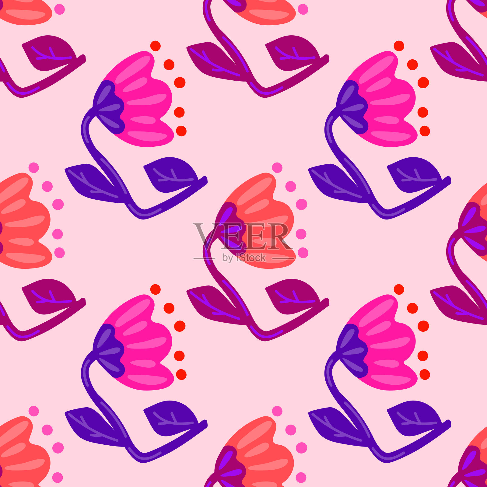 现代花卉无缝图案。可爱的风格化的花朵背景。装饰朴素的植物壁纸。插画图片素材