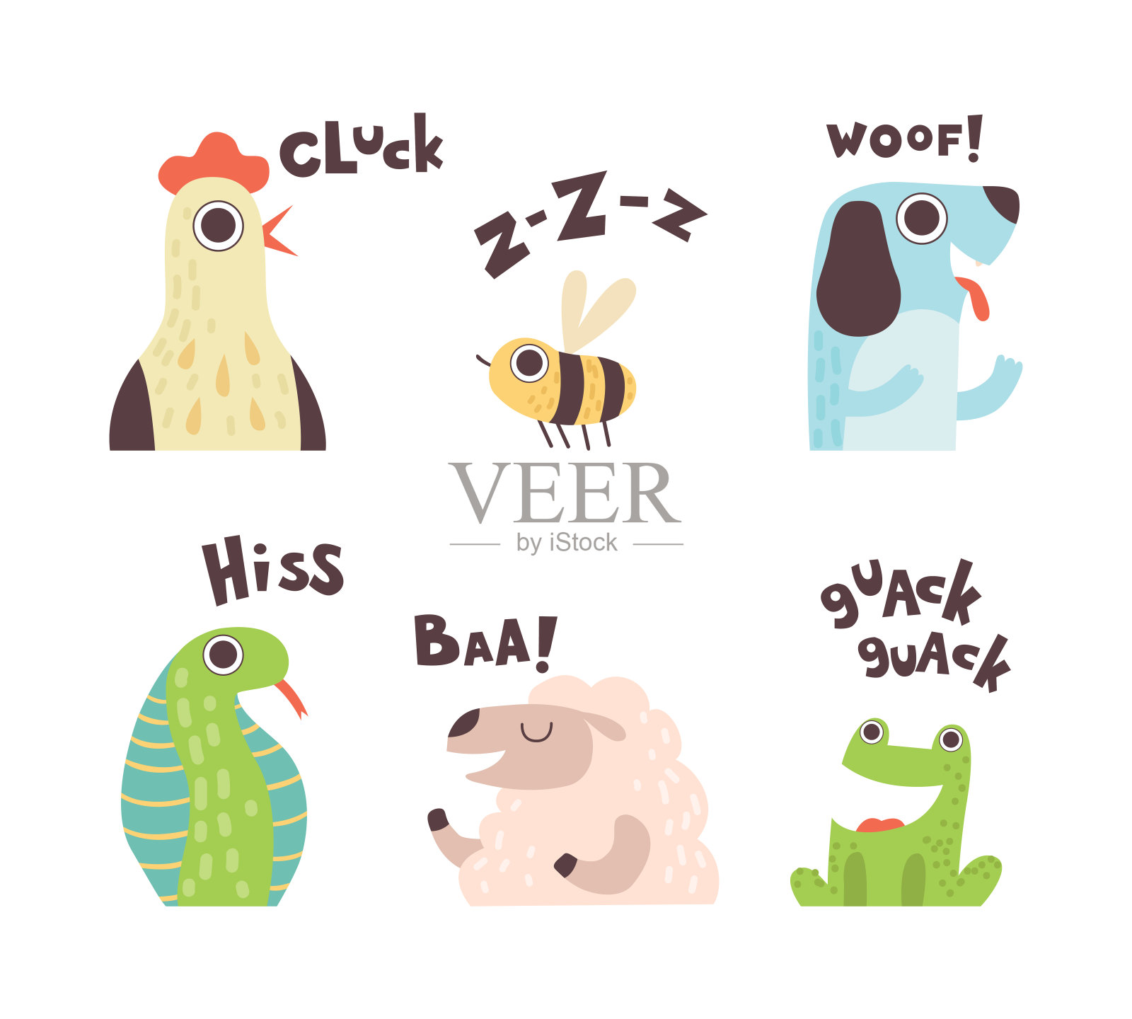 发出嘈杂声音的可爱动物矢量集插画图片素材