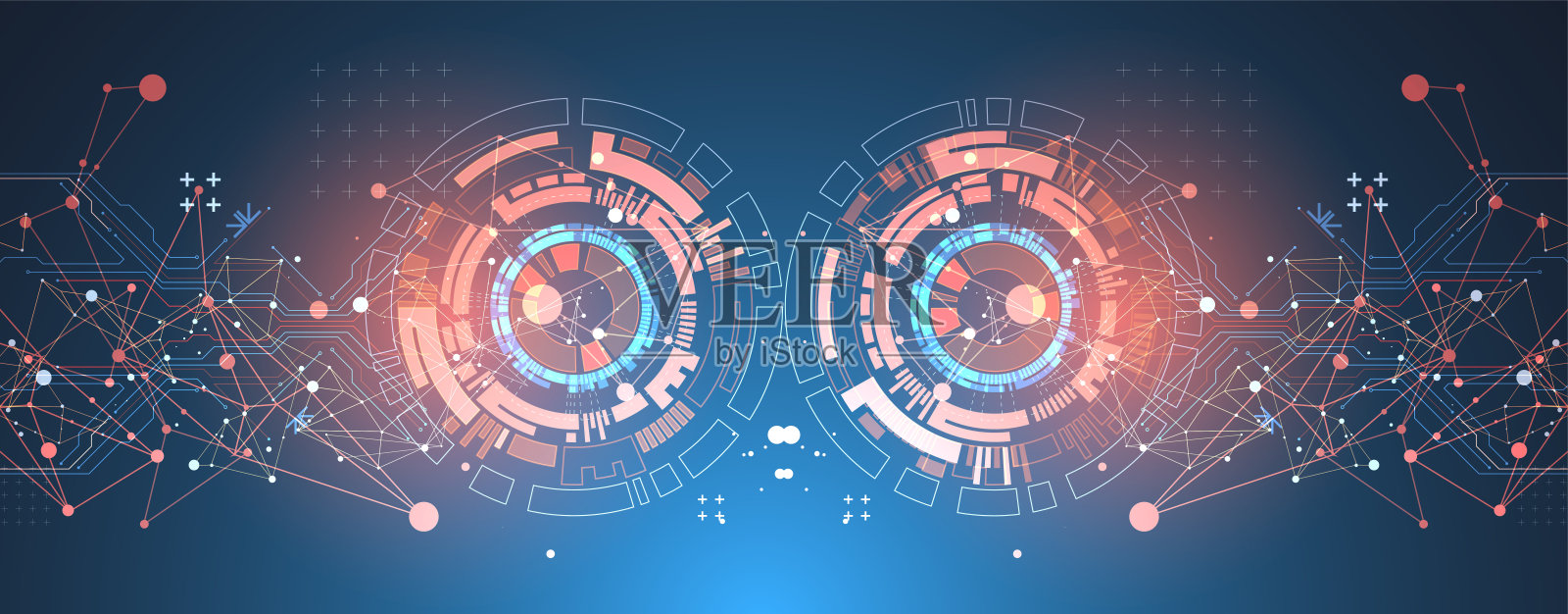 具有神经丛效应的抽象背景:圆形技术元素的科技概念插画图片素材