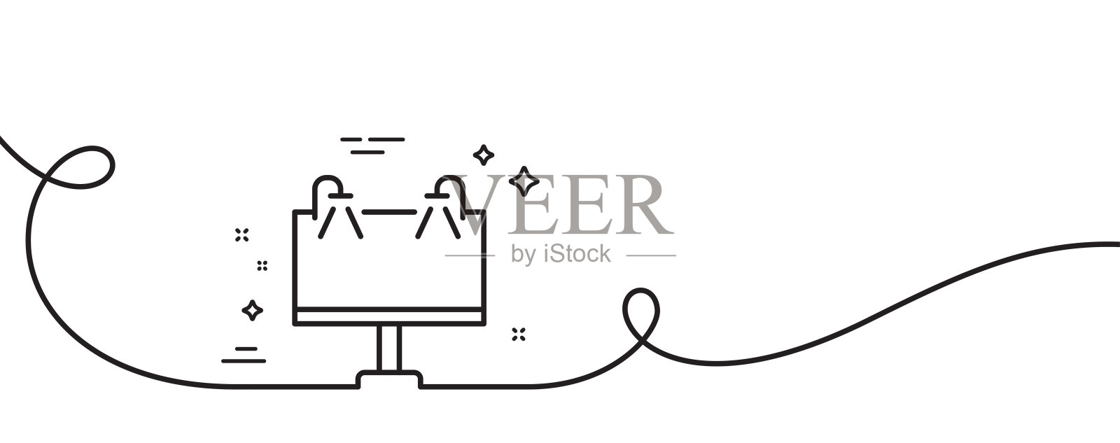 道路广告横幅线图标。广告的迹象。带旋度的连续线。向量插画图片素材