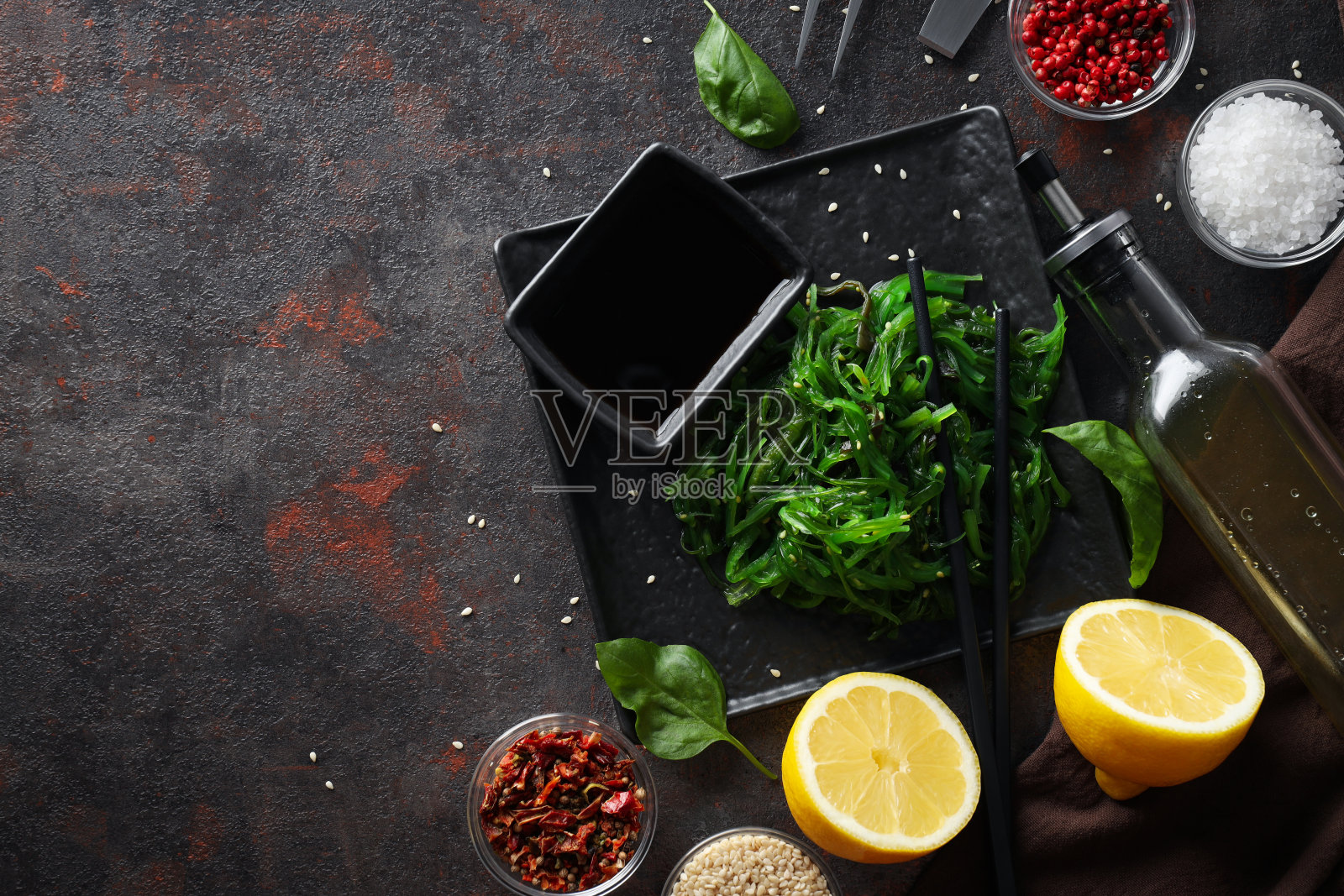 日式料理概念,Chuka沙拉,文字空间照片摄影图片