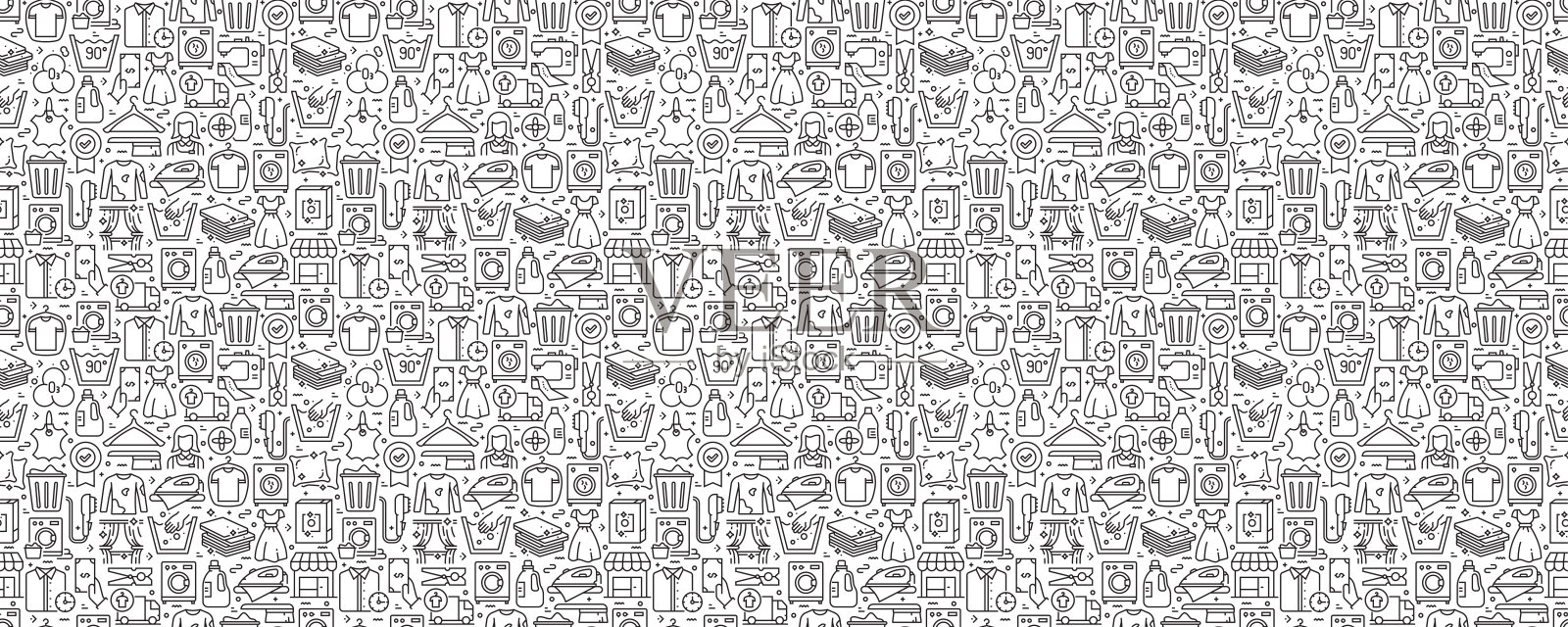 洗衣和干洗无缝图案和背景线图标插画图片素材