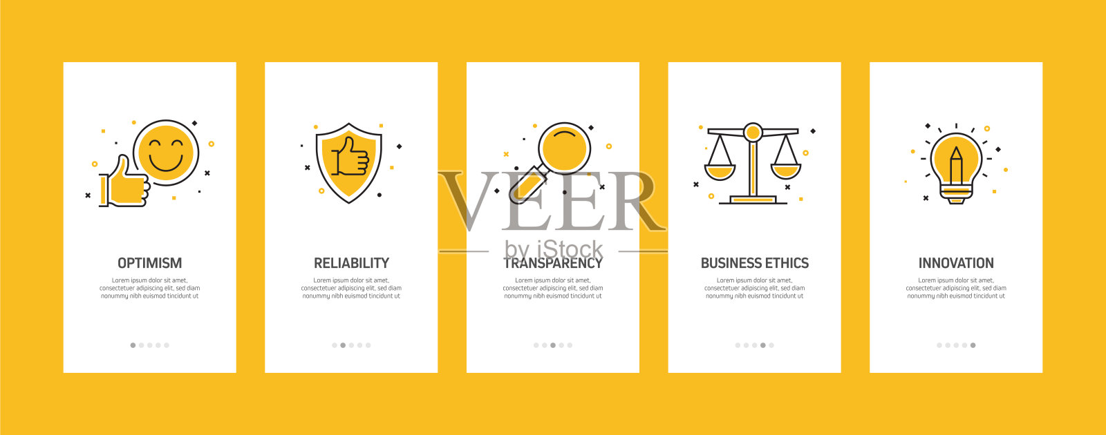 平板图标移动应用程序页面屏幕的核心价值概念。用户体验,用户界面设计模板矢量插图插画图片素材