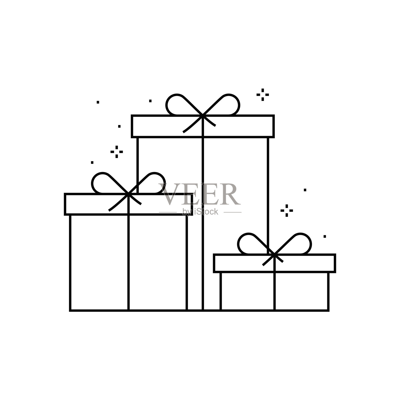 礼盒和圣诞快乐,新年快乐线图标插画图片素材