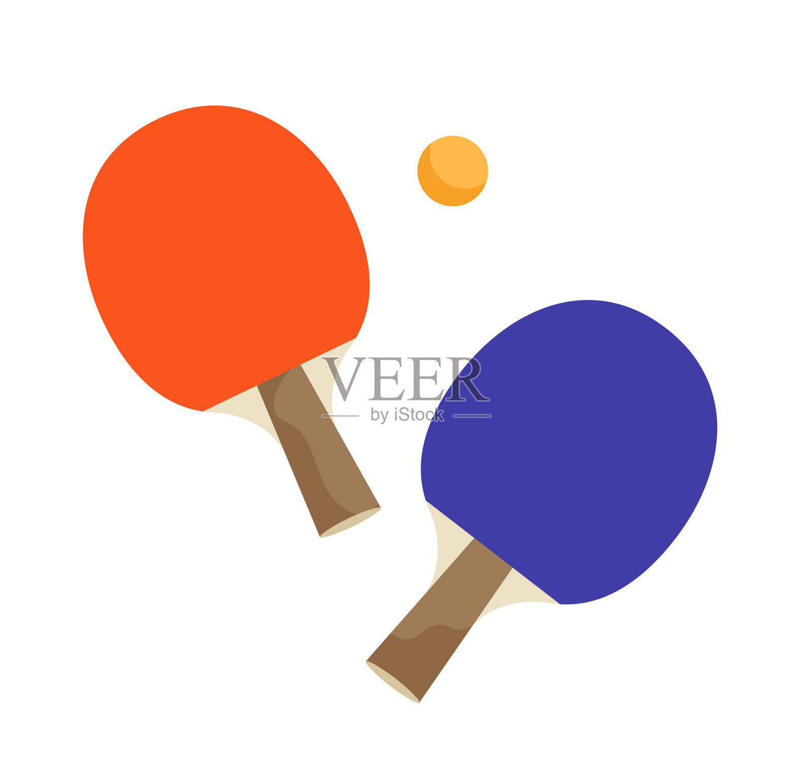 一套红色和蓝色乒乓球球拍和球孤立在白色背景。乒乓球运动员装备。插画图片素材