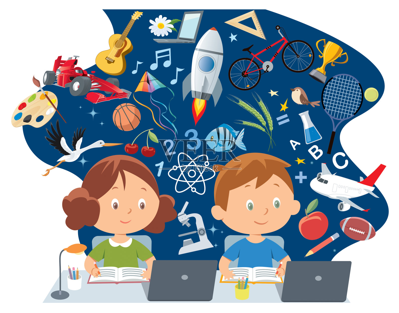 儿童参与在线教育插画图片素材