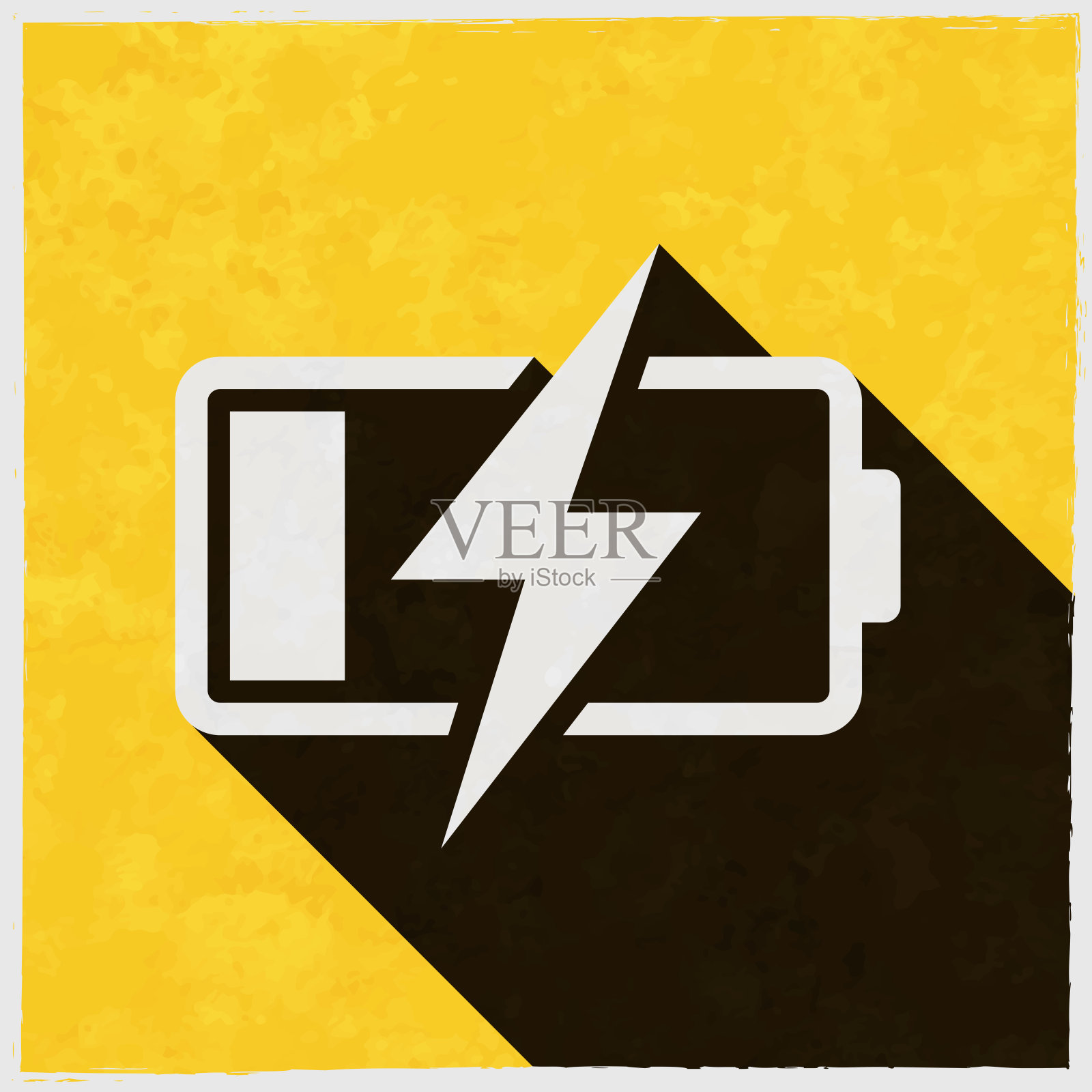 电池充电。图标与长阴影的纹理黄色背景插画图片素材