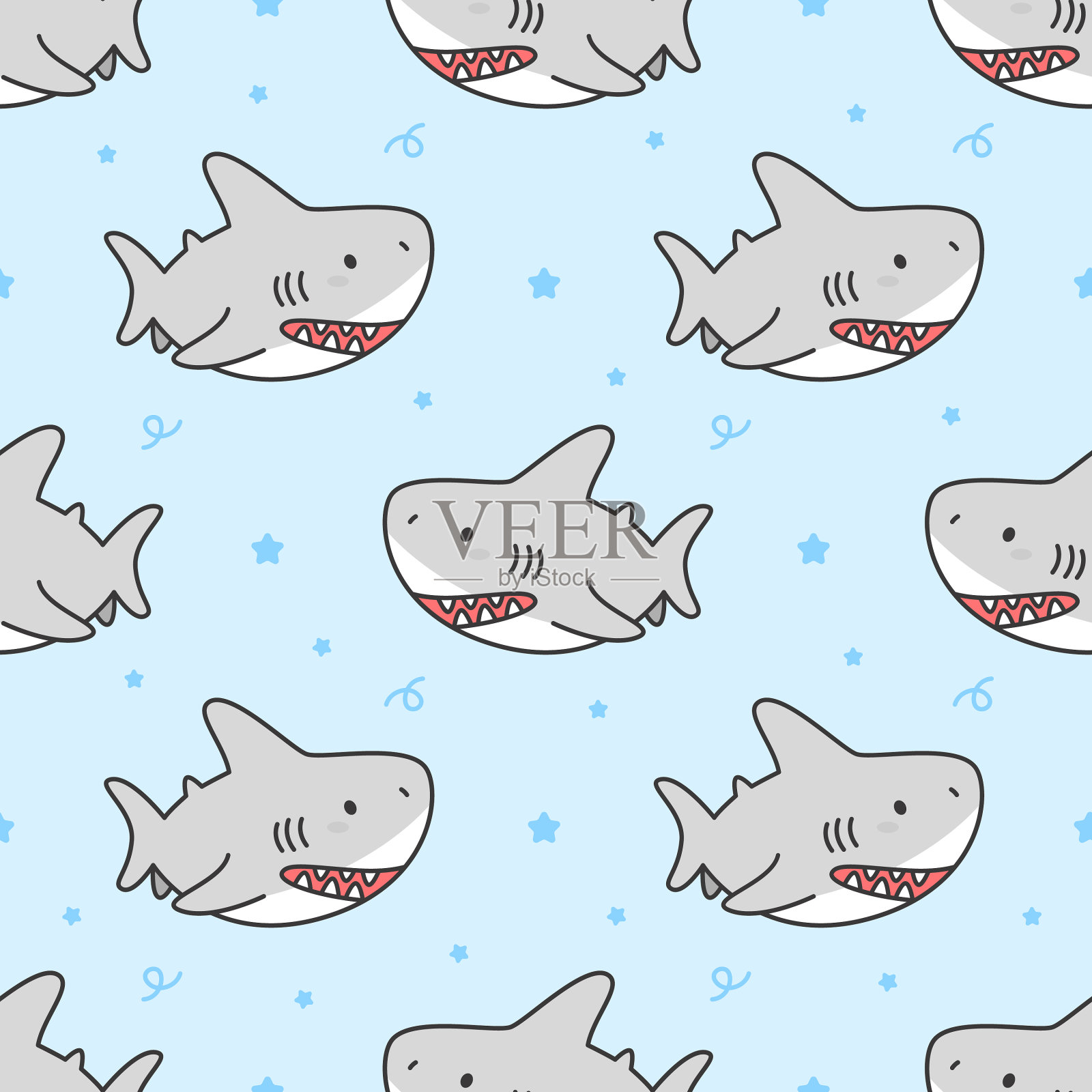 可爱的鲨鱼无缝图案背景插画图片素材