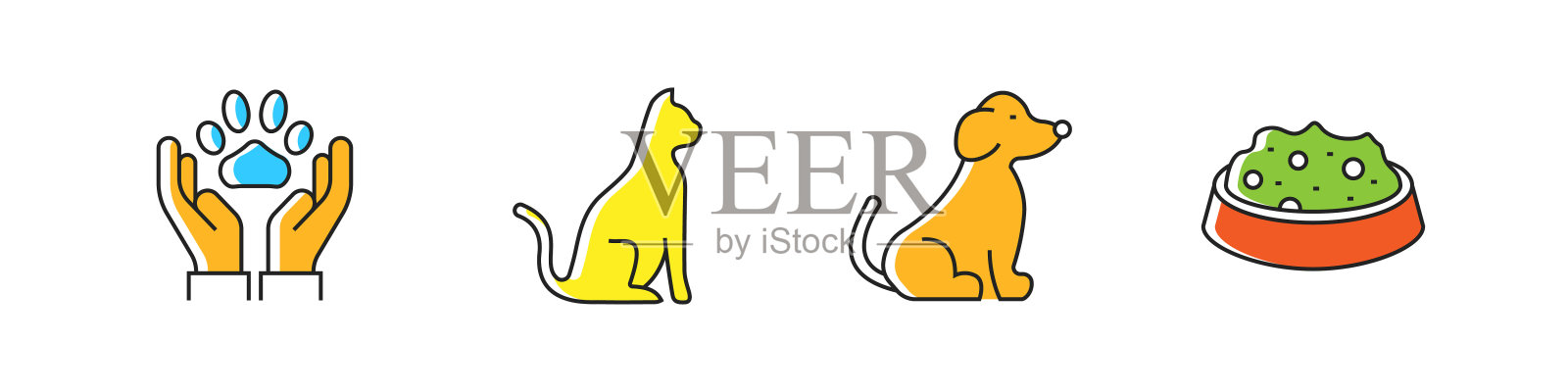 宠物店相关的矢量线图标。大纲符号集合。设计元素图片