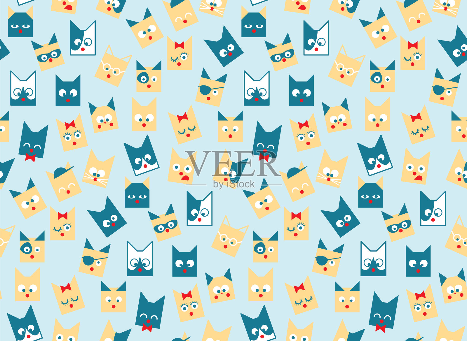 猫头无缝模式矢量插画图片素材