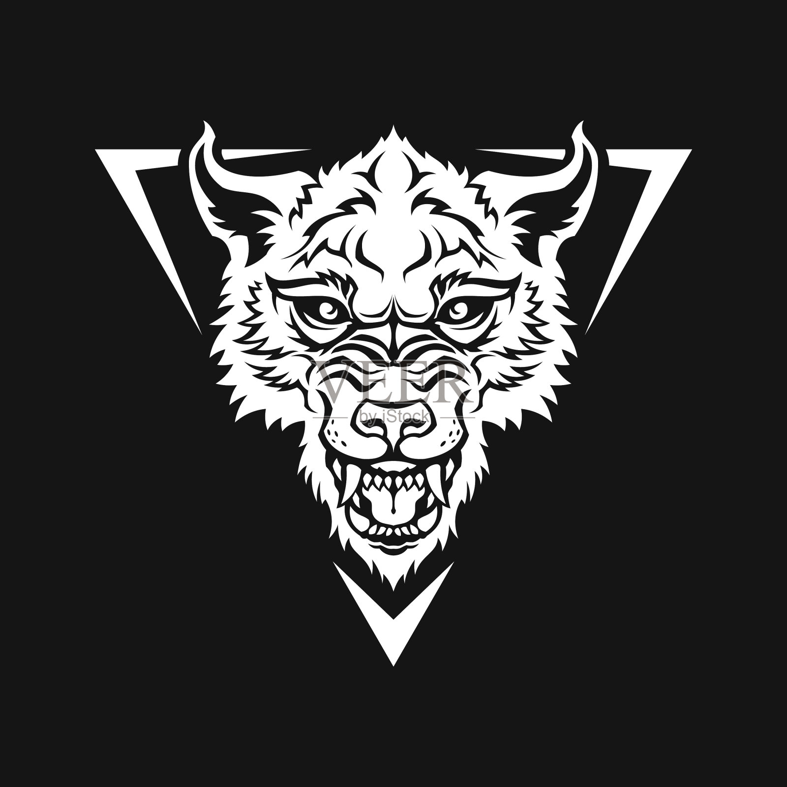 狼头,狗,或狼人-黑白剪影插画图片素材