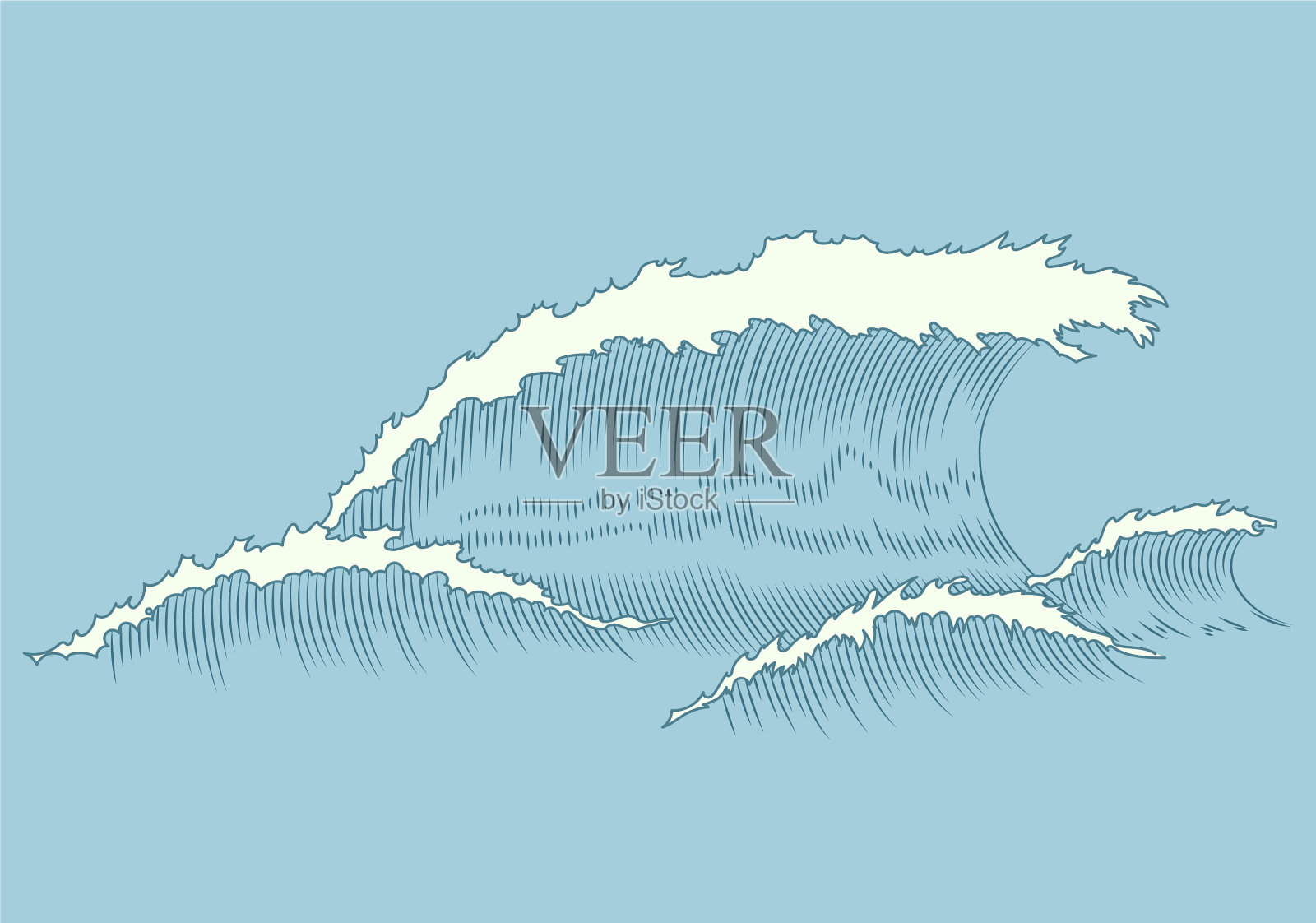 海浪雕刻海洋和航海或海洋插画图片素材