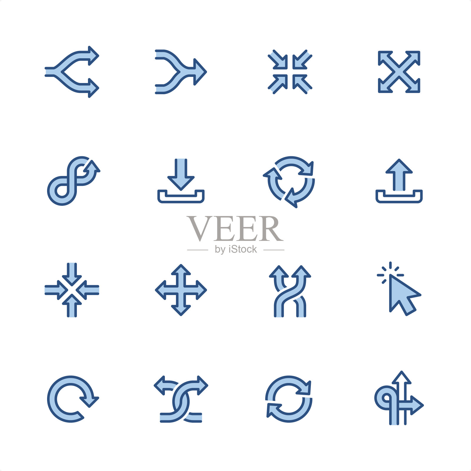 箭头-完美像素蓝色轮廓图标图标素材