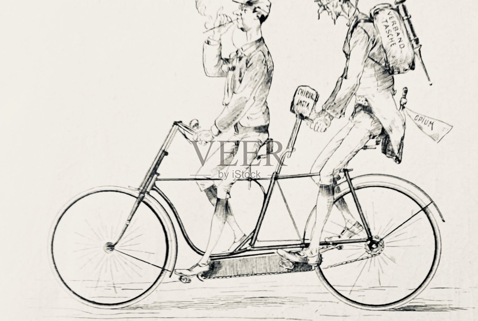 双人自行车,医生在后面插画图片素材