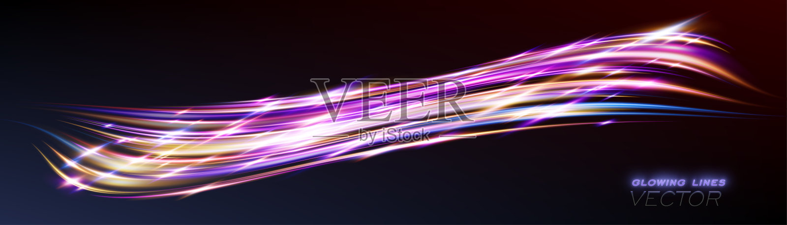 霓虹灯风线。发光效果。美丽的光。闪闪发光的宇宙射线。电力能源。未来波闪光。神奇的火花。神秘的亮条纹。空的地方。抽象的背景。向量。插画图片素材