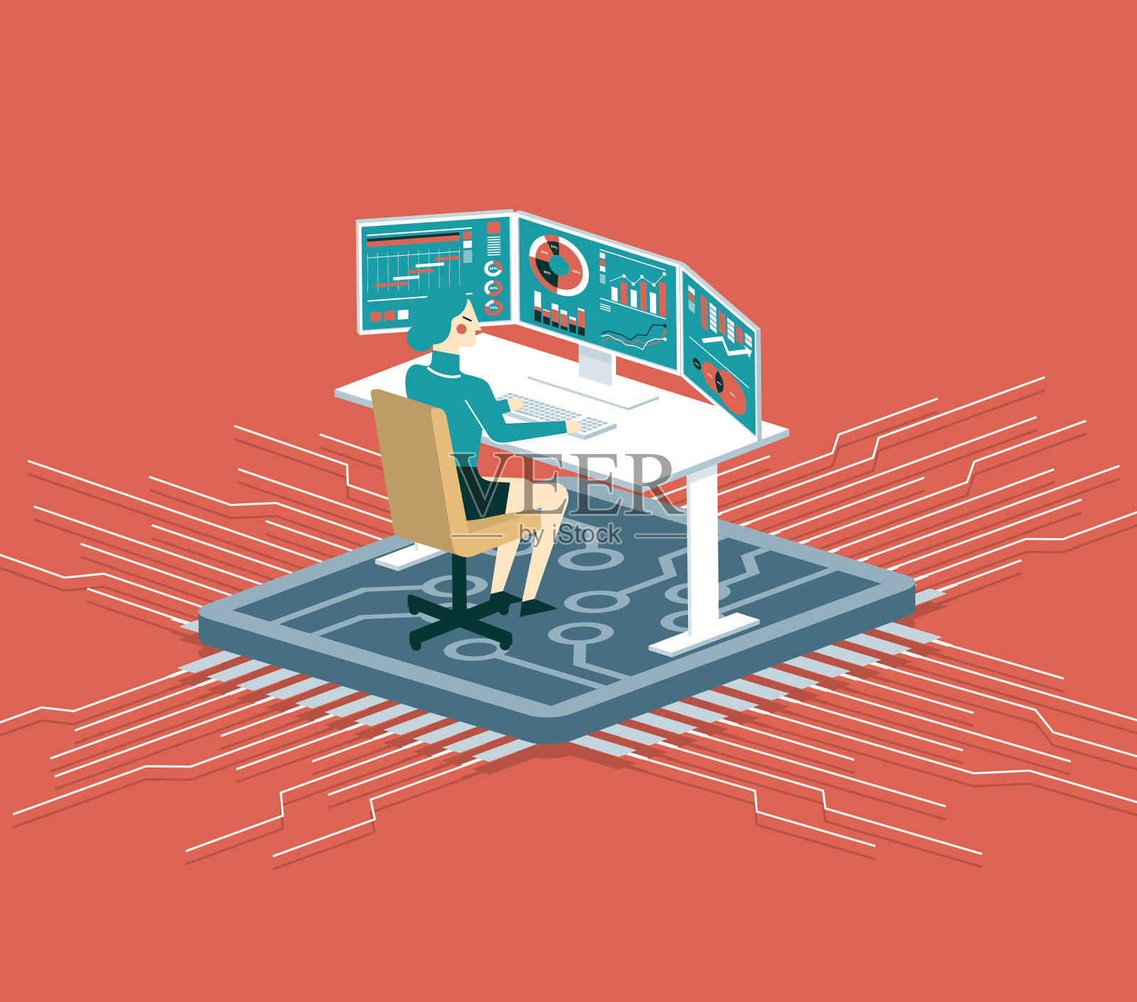 现代商业技术-女商人插画图片素材