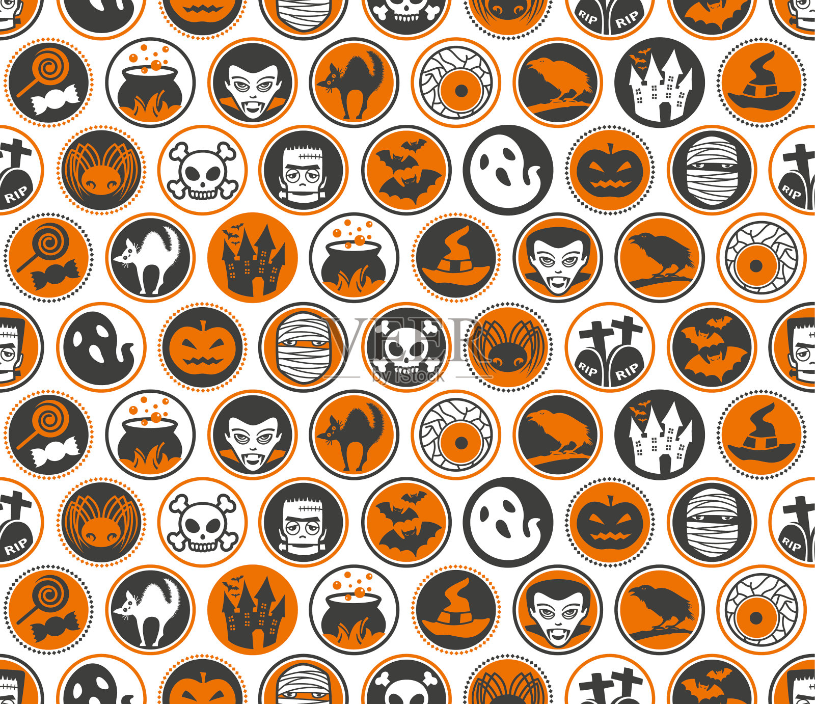 万圣节圆形无缝图案插画图片素材
