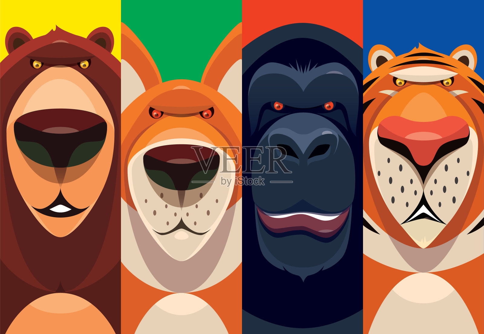 熊,狐狸,黑猩猩,老虎插画图片素材