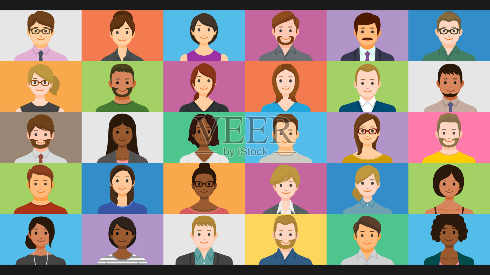 不同的人在网上群视频聊天屏幕插画图片素材