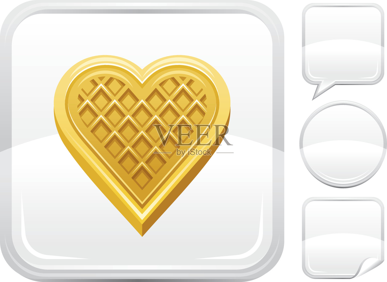 心形晶圆图标上的银色按钮插画图片素材