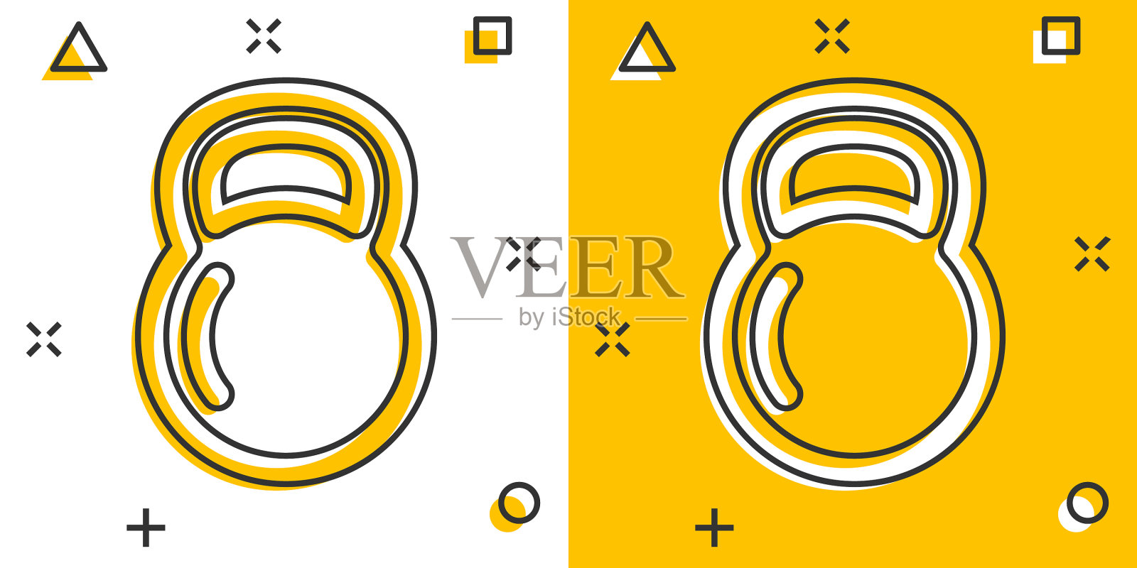 壶铃图标在漫画风格的杠铃运动插画图片素材