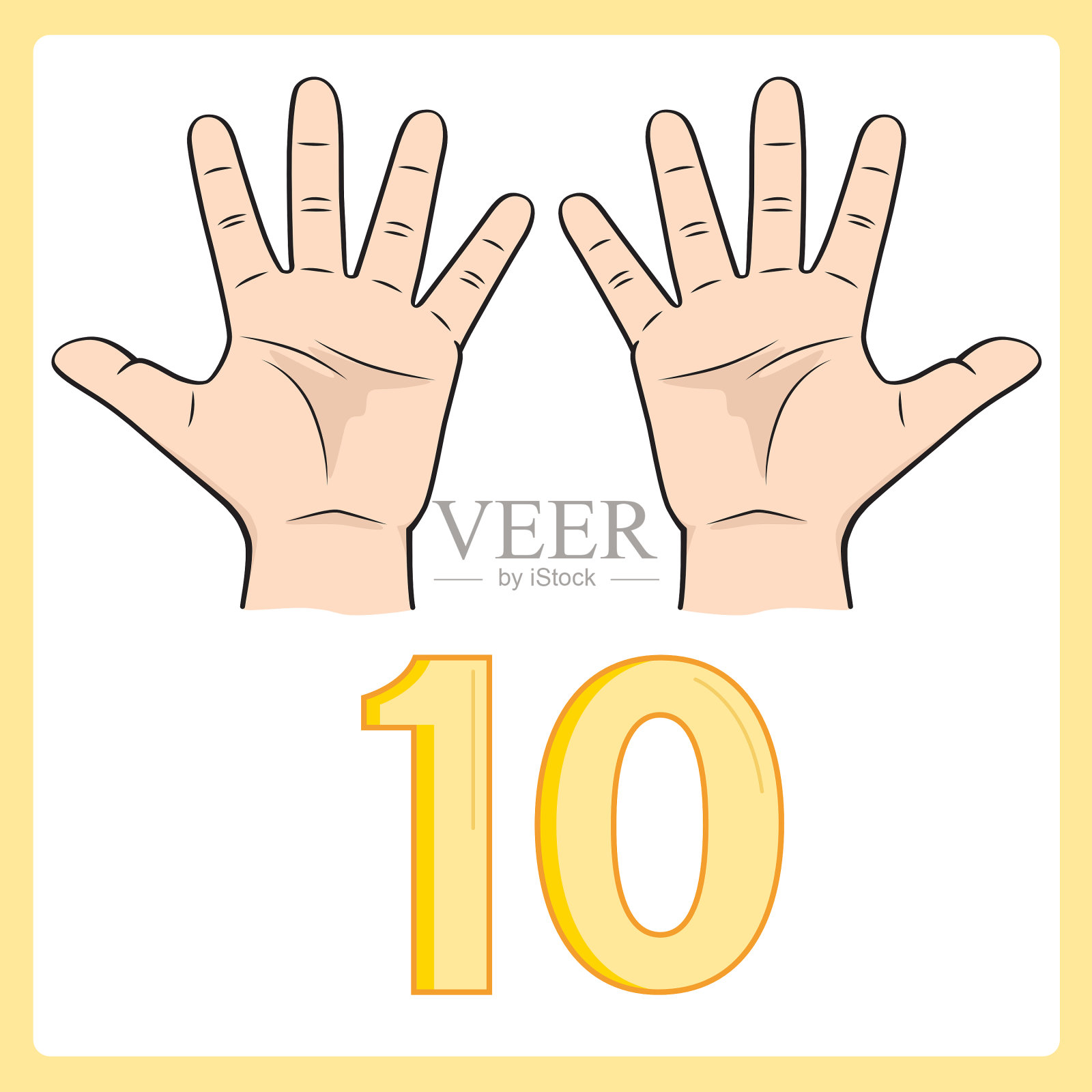 用于儿童早期数数教学的手指教材插图 手-身体第10部分插画图片素材