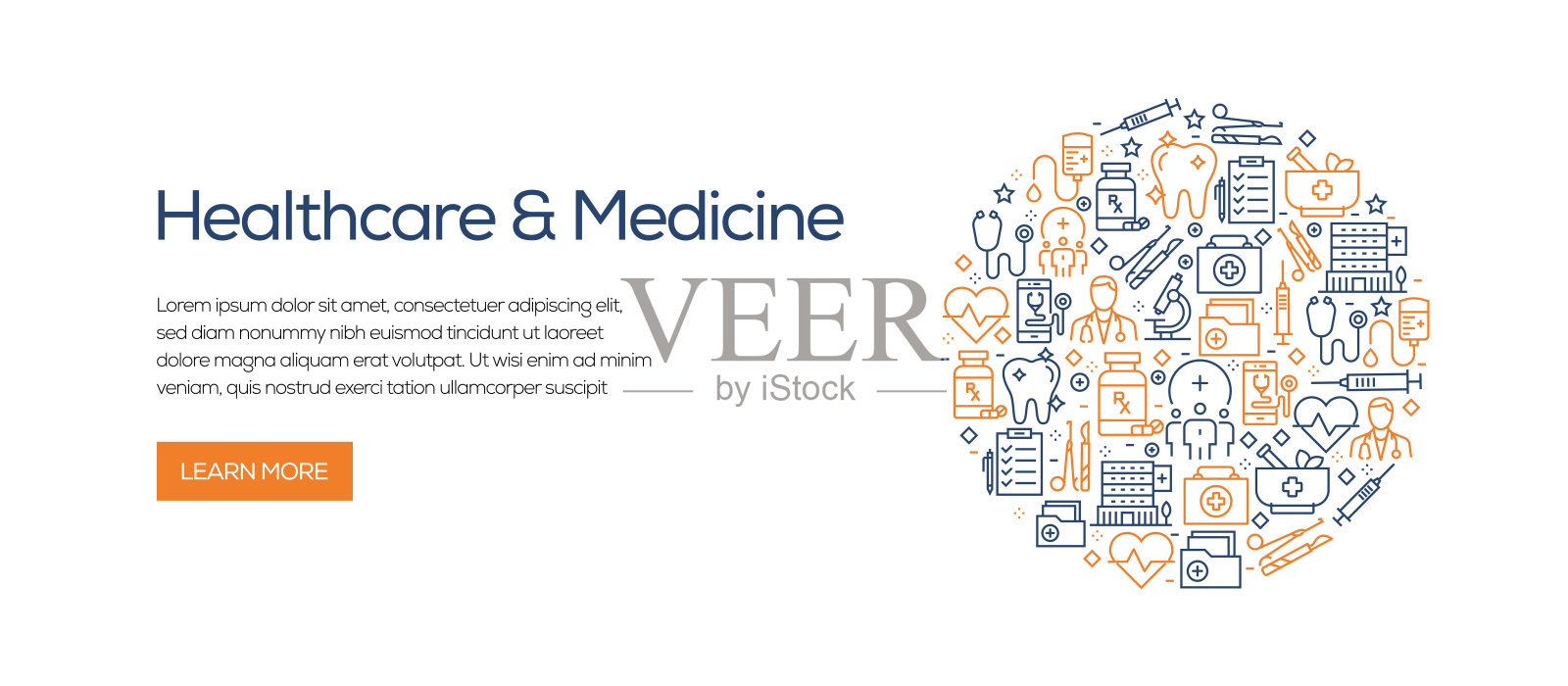 带线条图标的医疗保健和医药横幅模板。现代矢量插图广告,标题,网站。插画图片素材
