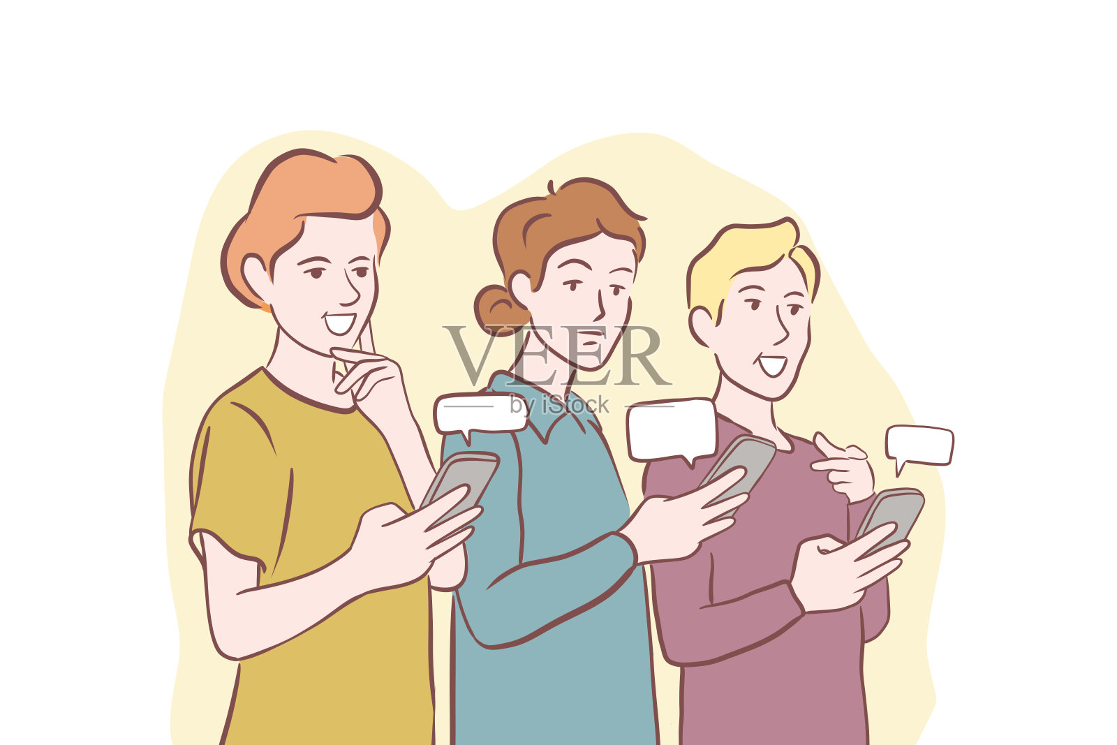 年轻人使用智能手机概念矢量插图插画图片素材