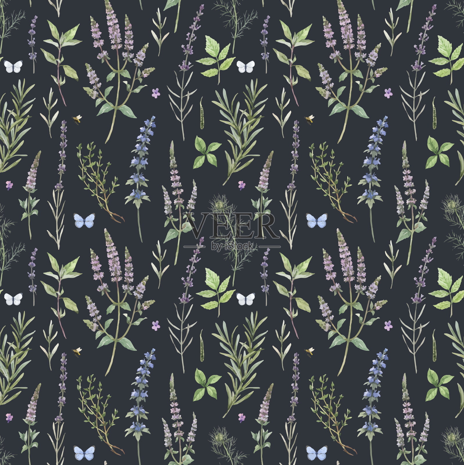 美丽的花无缝图案与手插画图片素材