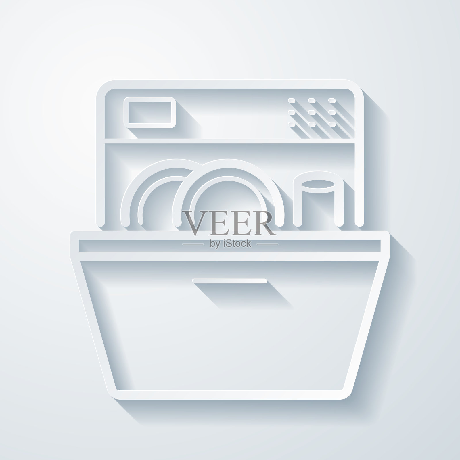 洗碗机。空白背景上剪纸效果的图标插画图片素材