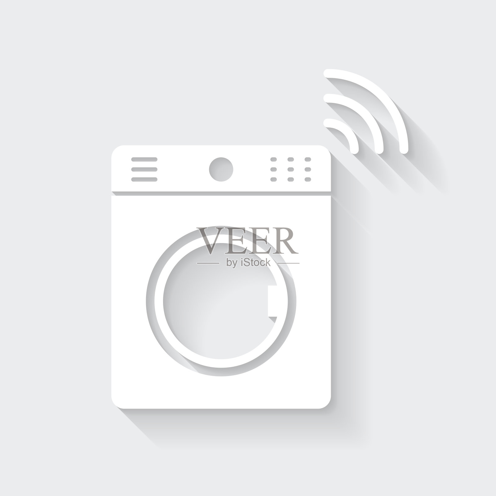 智能洗衣机。图标与空白背景上的长阴影-平面设计插画图片素材
